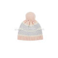 Girl's Knitted Striped Pompom Beanie Cap